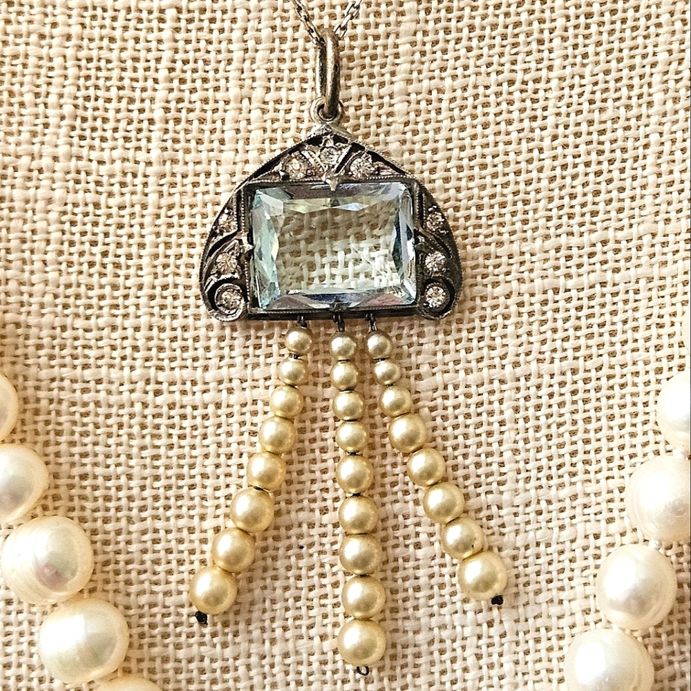 Vintage Art Deco Sterling Silver Aquamarine Color Pendant